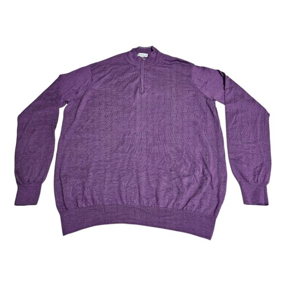 Peter Millar Sweater Mens Large Purple 1/4 Zip Pullover Merino Wool Blend - Picture 1 of 6